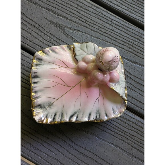 Ucagco Ceramics Japan Antq Vtg Pink Gray Gold Bird Trinket Vanity Cig Box MCM - Picture 5 of 14